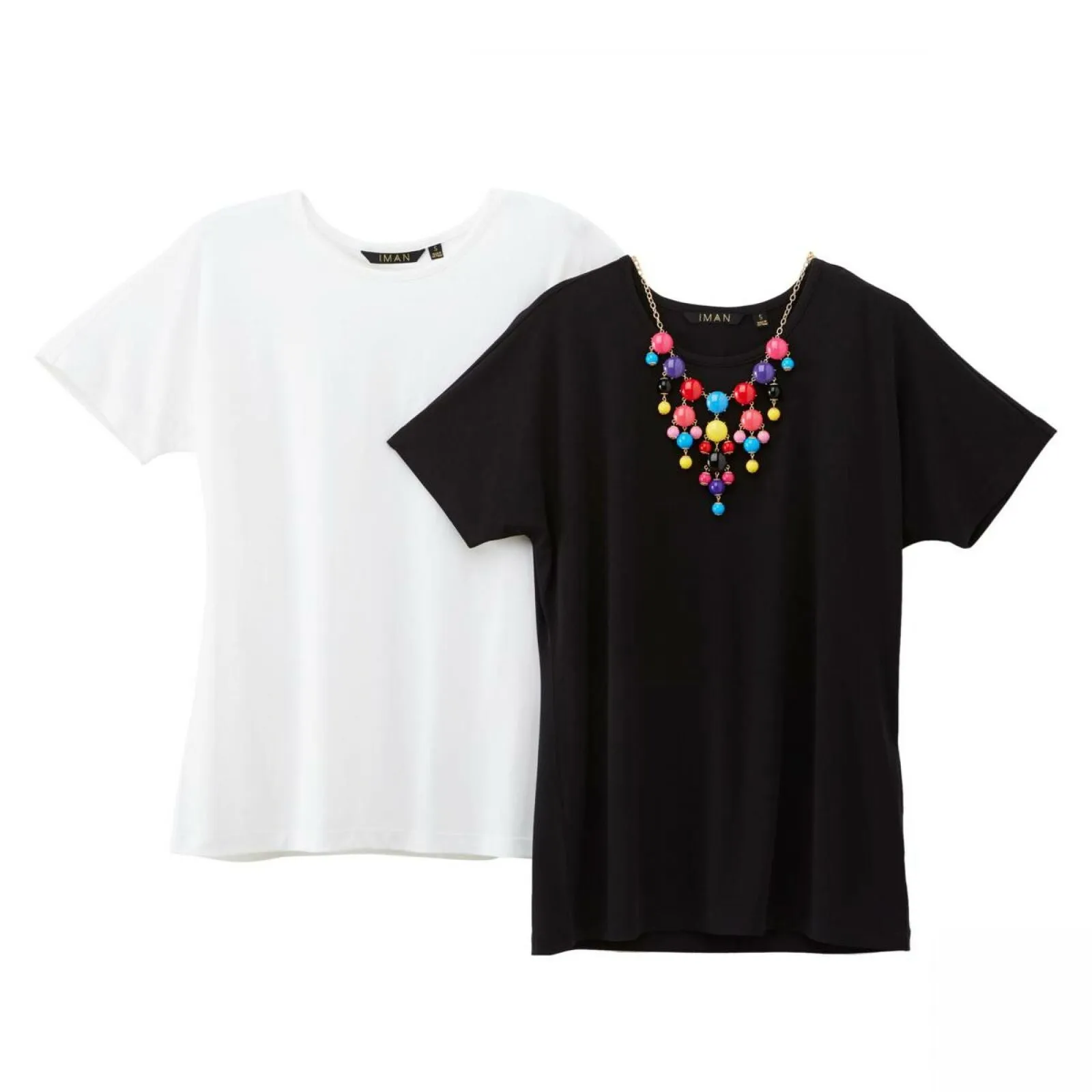 IMAN Women's Plus Size 2 Pack City Chic Short Sleeve T-Shirts With Necklace