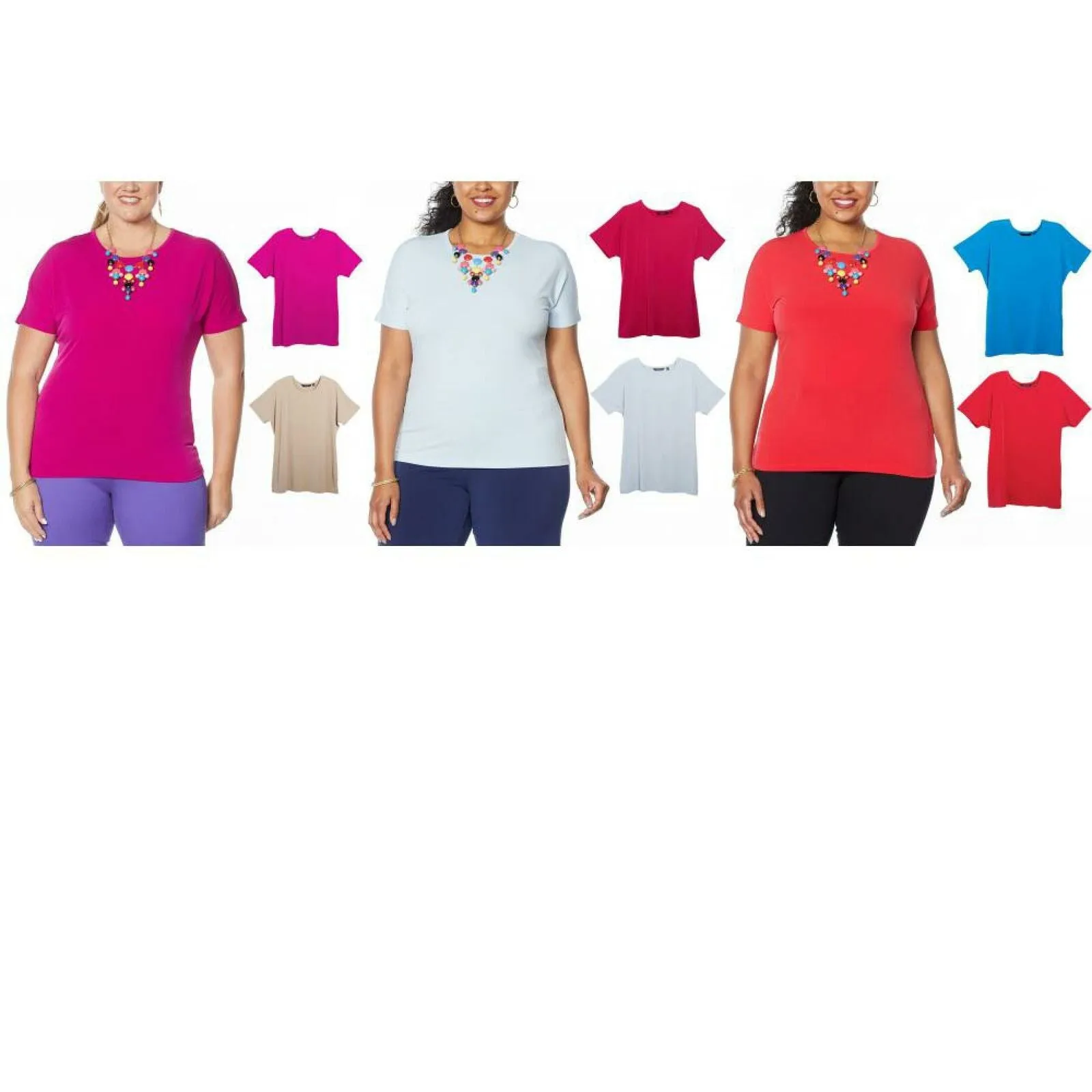 IMAN Women's Plus Size 2 Pack City Chic Short Sleeve T-Shirts With Necklace