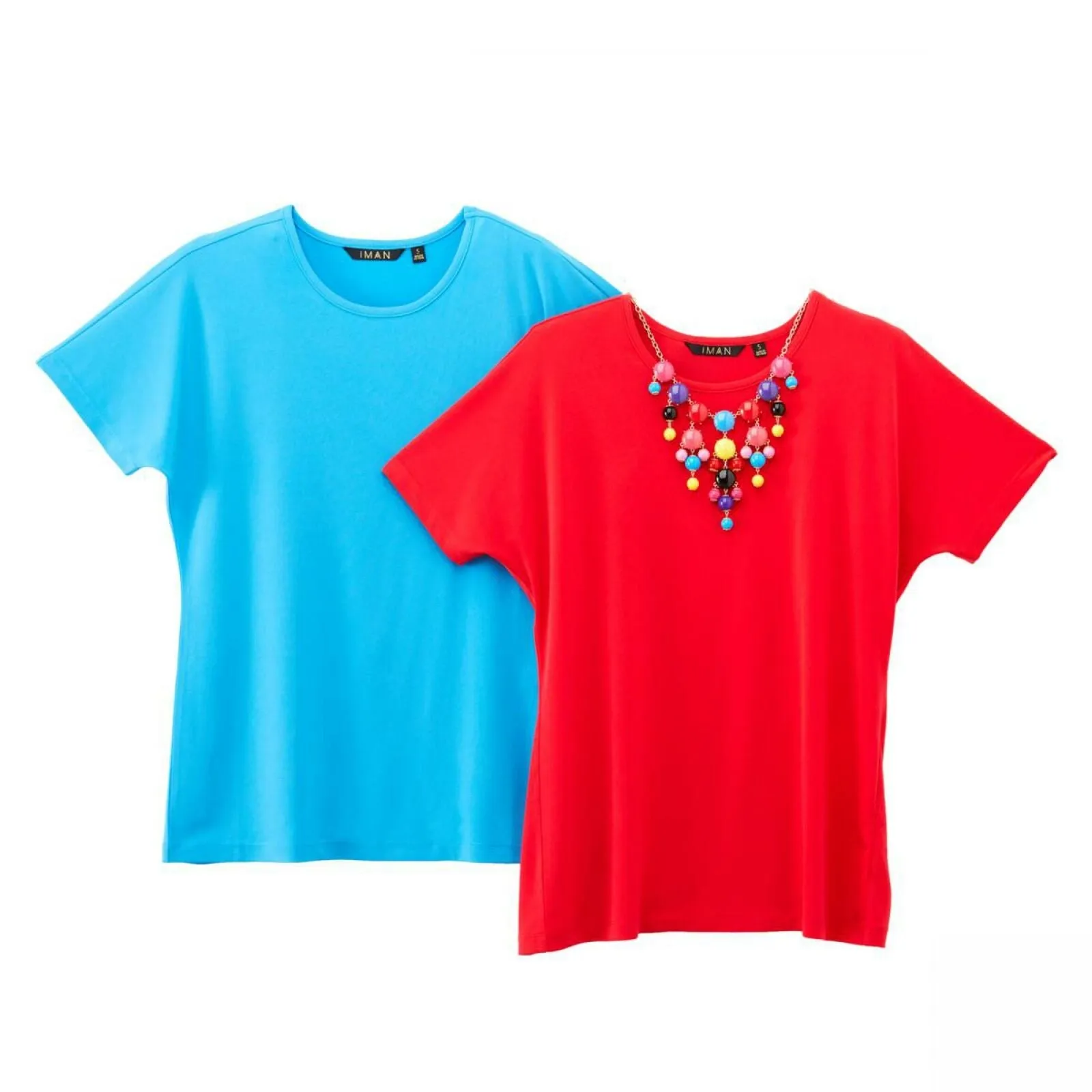 IMAN Women's Plus Size 2 Pack City Chic Short Sleeve T-Shirts With Necklace