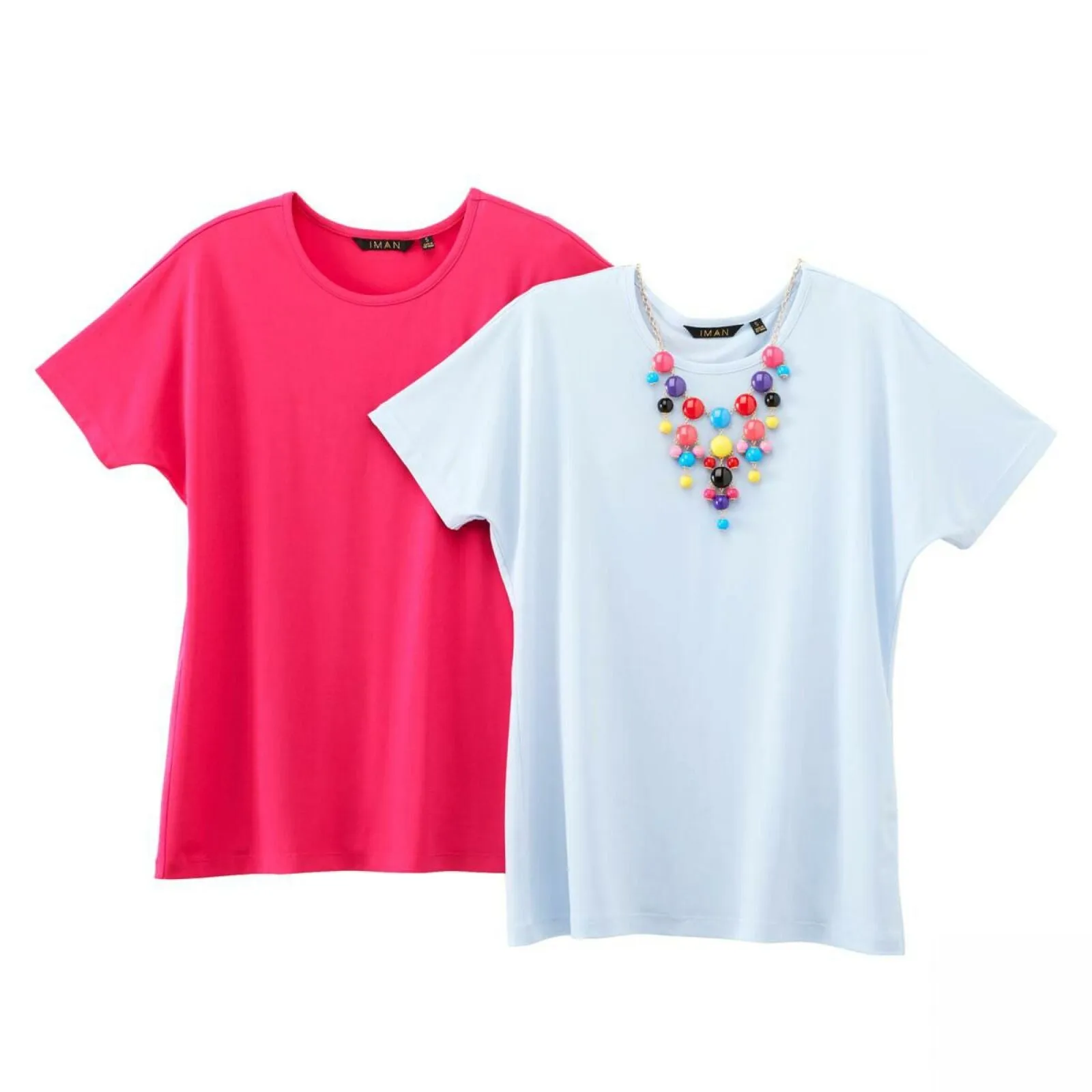 IMAN Women's Plus Size 2 Pack City Chic Short Sleeve T-Shirts With Necklace