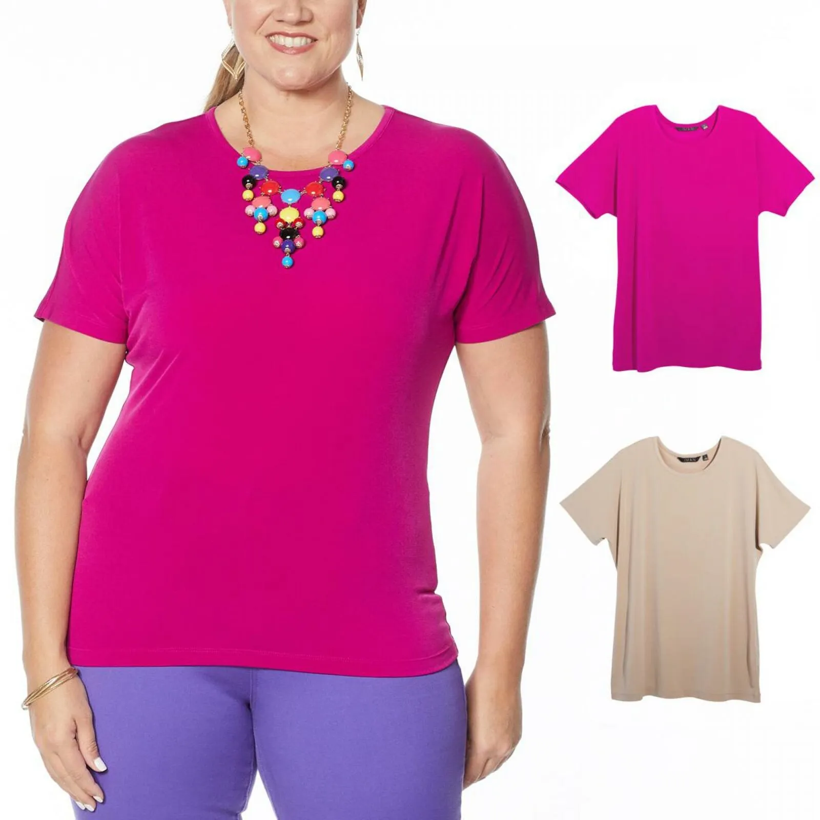 IMAN Women's Plus Size 2 Pack City Chic Short Sleeve T-Shirts With Necklace
