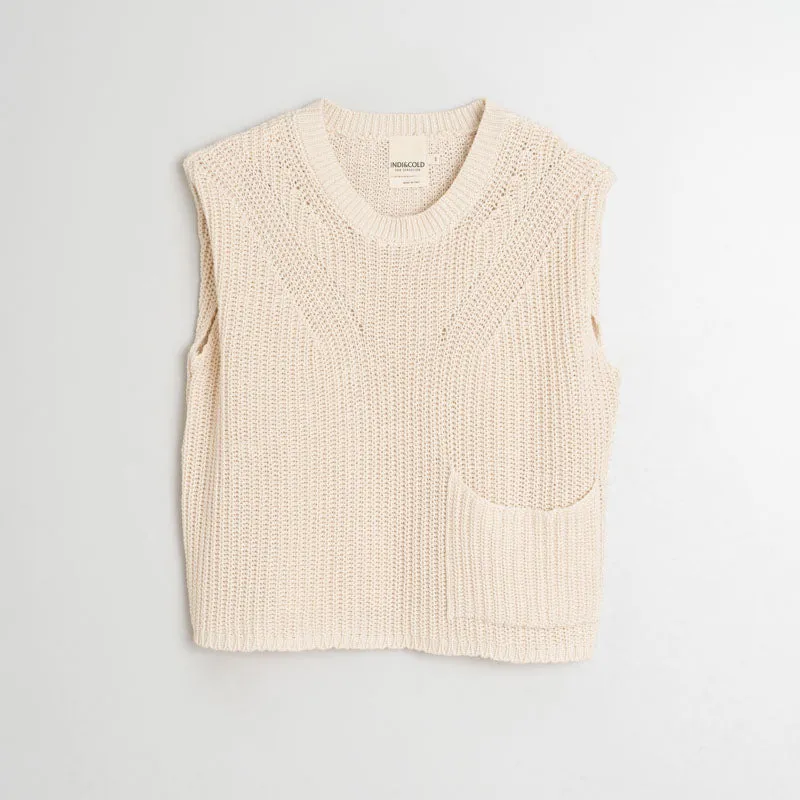 INDI & COLD English Rib Knit Vest in Ecru