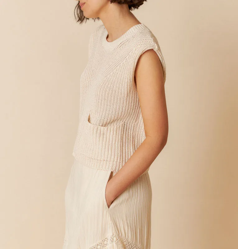 INDI & COLD English Rib Knit Vest in Ecru