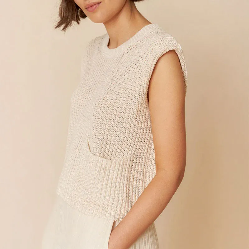 INDI & COLD English Rib Knit Vest in Ecru