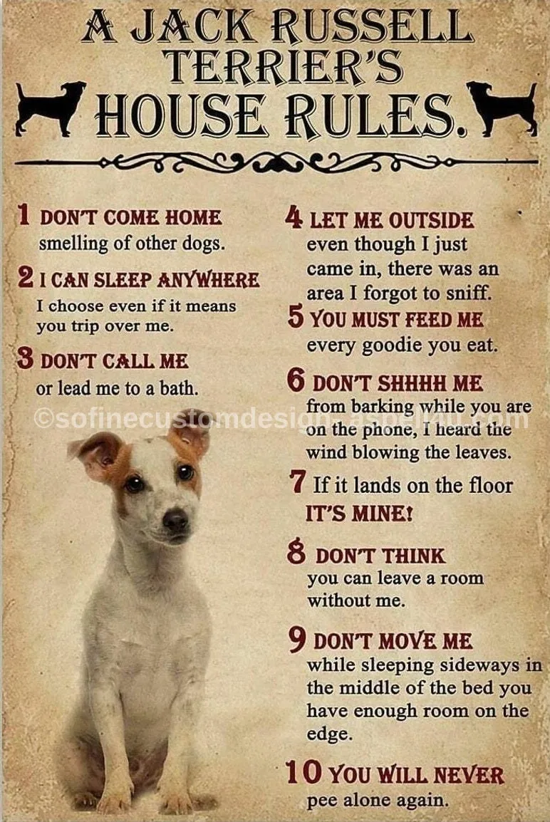 Jack Russell Terrier House Rules AI Created Dog Lovers Digital Download Canvas Poster Wall Art Print DIY Printable Gift Make Your Own Crafts