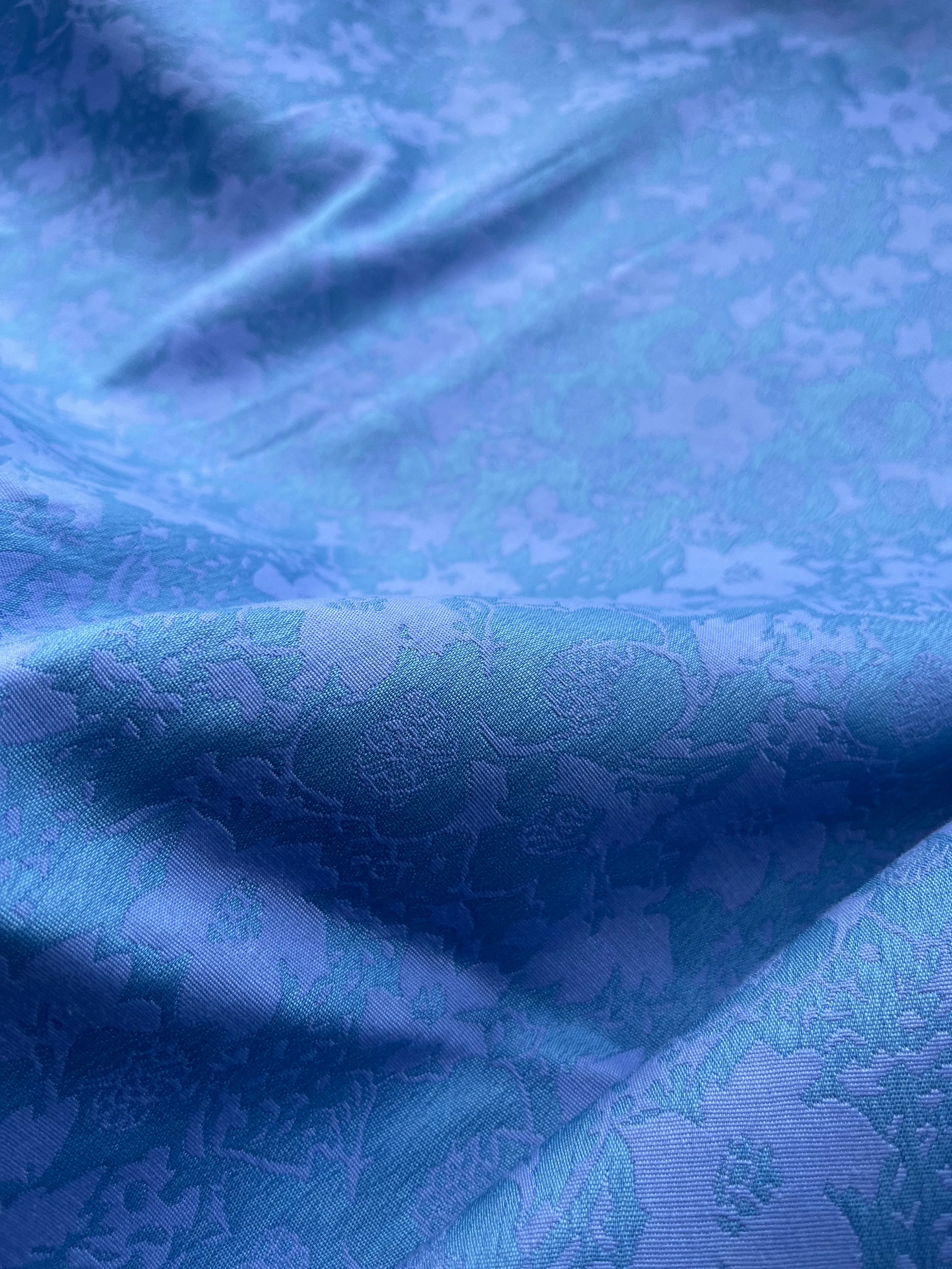 Jacques 012 cotton stretch jacquard lilac/turquoise flowers