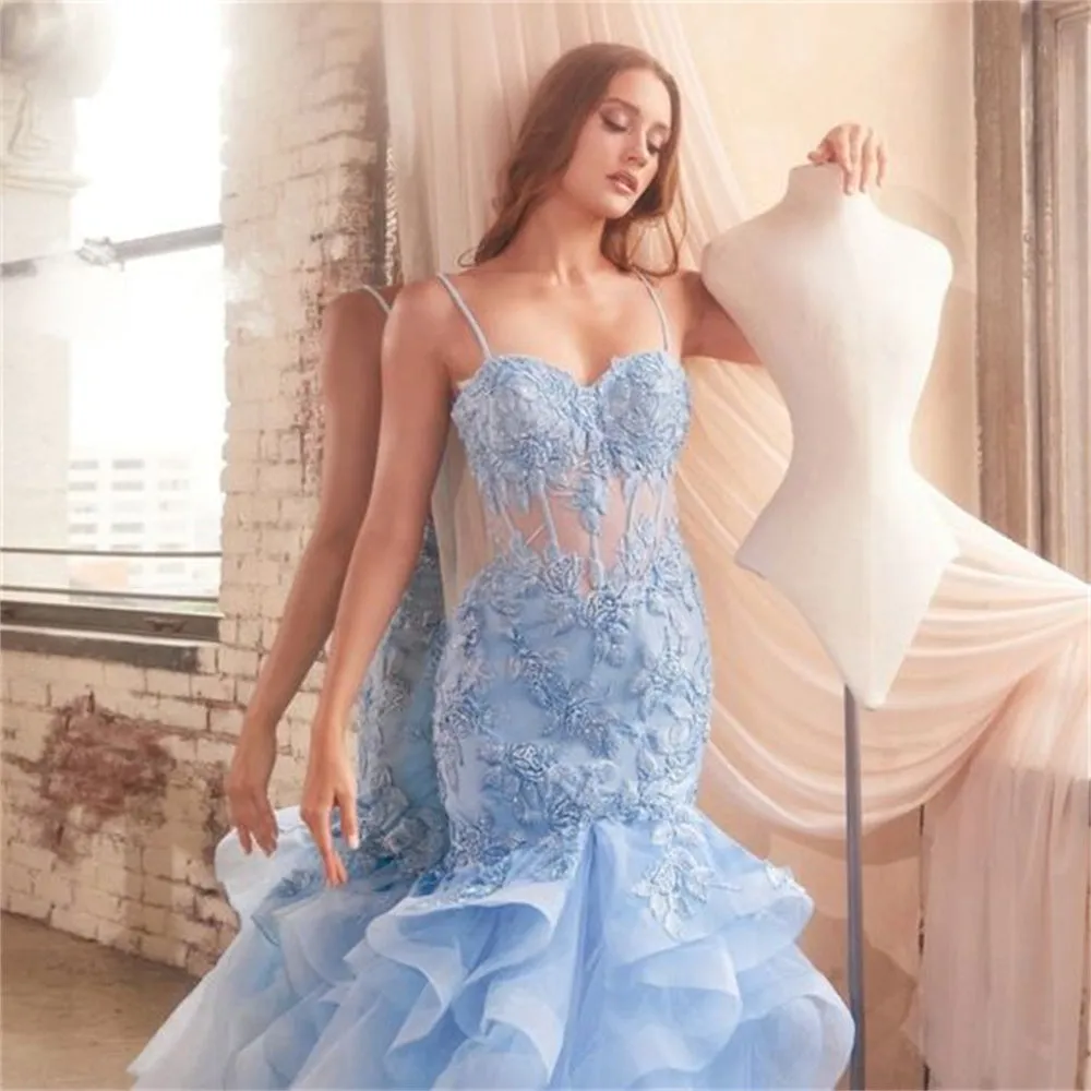 JazzHer Mermaid Tulle vestidos de noche Heart Shaped Neck Illusion Prom Dresses Elegant Sleevesless Floor-Length Valentines Day-(PRE-ORDER)