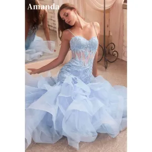 JazzHer Mermaid Tulle vestidos de noche Heart Shaped Neck Illusion Prom Dresses Elegant Sleevesless Floor-Length Valentines Day-(PRE-ORDER)