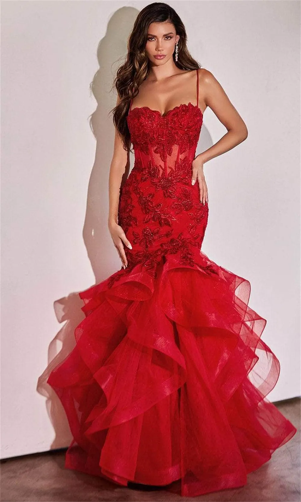 JazzHer Mermaid Tulle vestidos de noche Heart Shaped Neck Illusion Prom Dresses Elegant Sleevesless Floor-Length Valentines Day-(PRE-ORDER)
