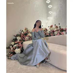 JazzHer Satin Off the Shoulder Floor-Length robes de soirée Sequin Pleats Evening Dresses Coctkail Party Formal Wedding Dress-(PRE-ORDER)