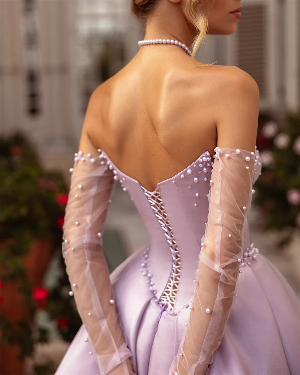 JazzHer Satin Strapless Sleeveless robes de soirée Side High Split A-Line Evening Dresses Wedding Party Exquisite Wedding Dress-(PRE-ORDER)