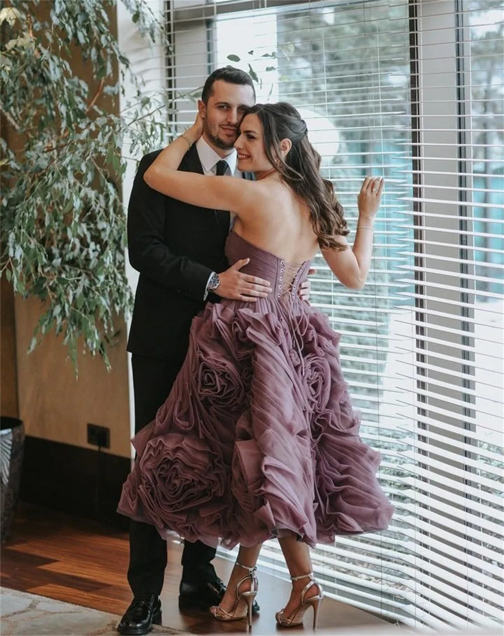 JazzHer Tulle Floral A-Line robes de soirée Ankle-Length Strapless Sleeveless Evening Dresses Valentines Day Formal Wedding Dress-(PRE-ORDER)