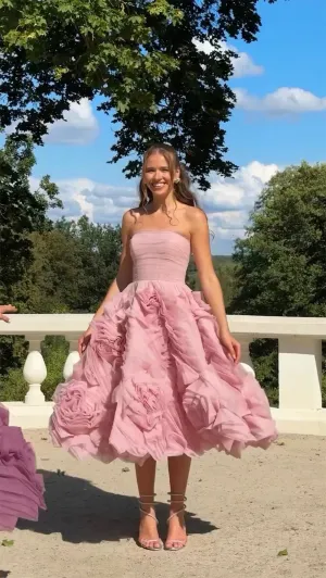JazzHer Tulle Floral A-Line robes de soirée Ankle-Length Strapless Sleeveless Evening Dresses Valentines Day Formal Wedding Dress-(PRE-ORDER)