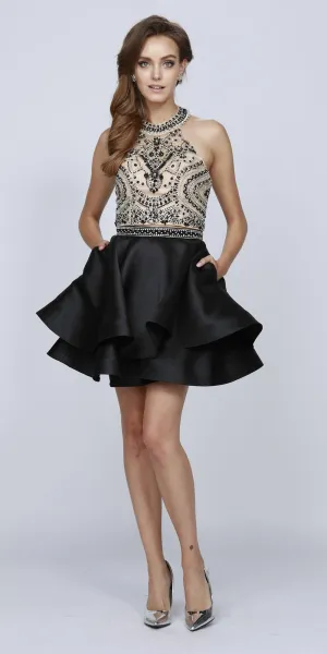 Juliet 777 Two-Piece Short Dress Halter Embellished Bodice