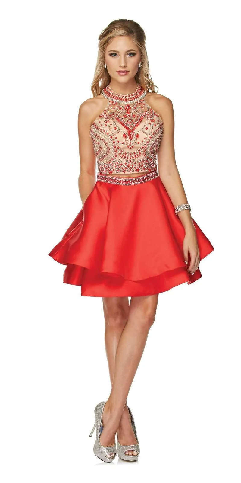 Juliet 777 Two-Piece Short Dress Halter Embellished Bodice