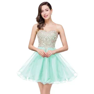Junior's Gold Lace Applique Short Party Homecoming Dresses
