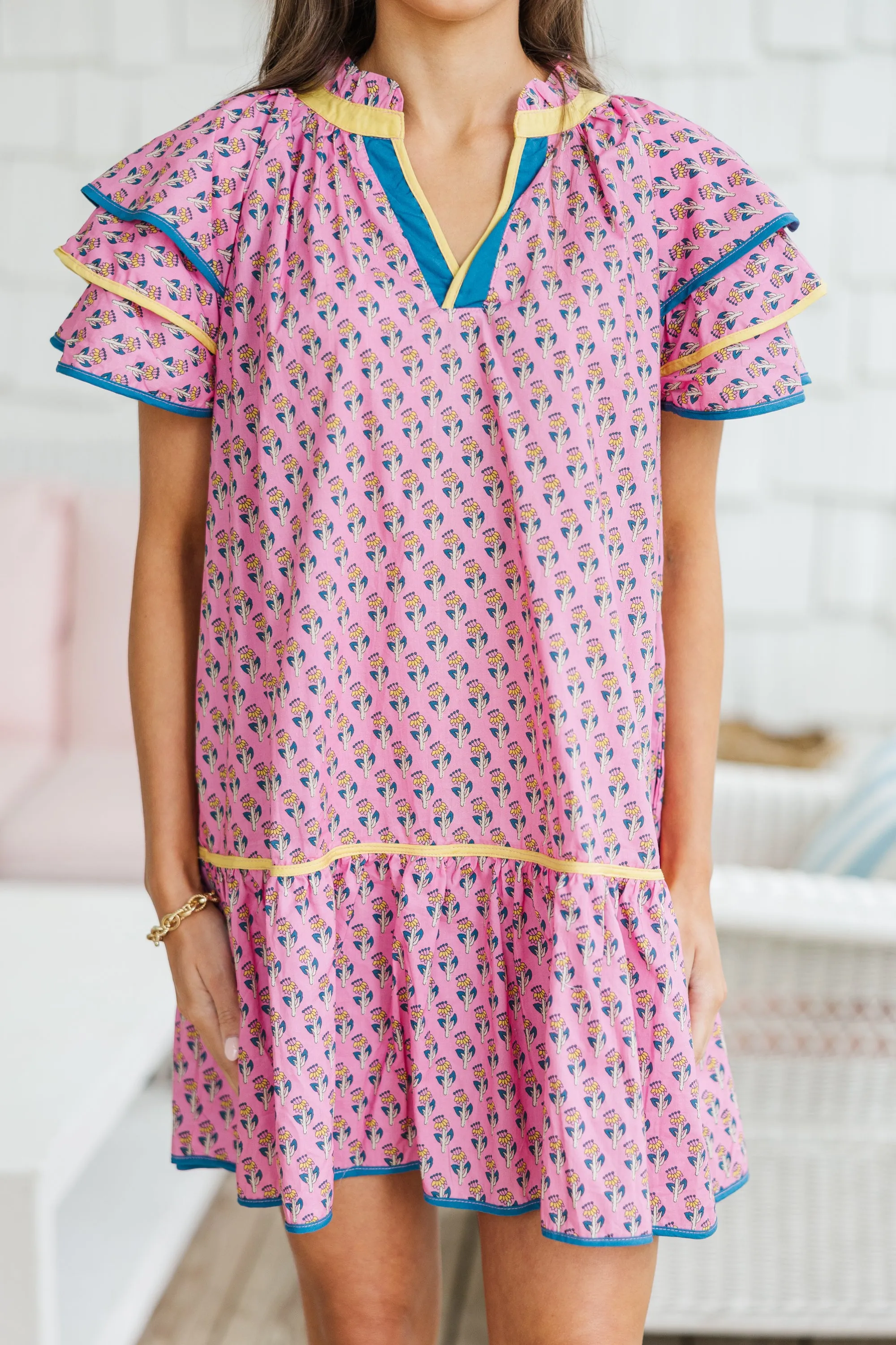 Just Fine Pink Floral Medallion Dress