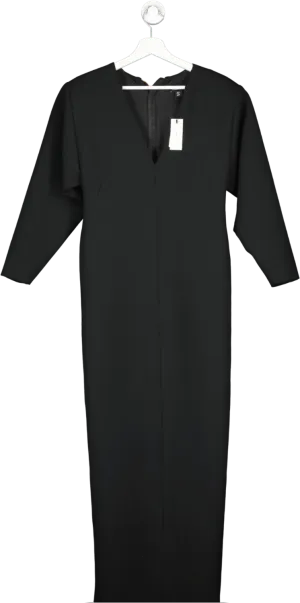 Karen Millen Black Compact Stretch Tailored Ruched Sleeve Maxi Dress UK 6
