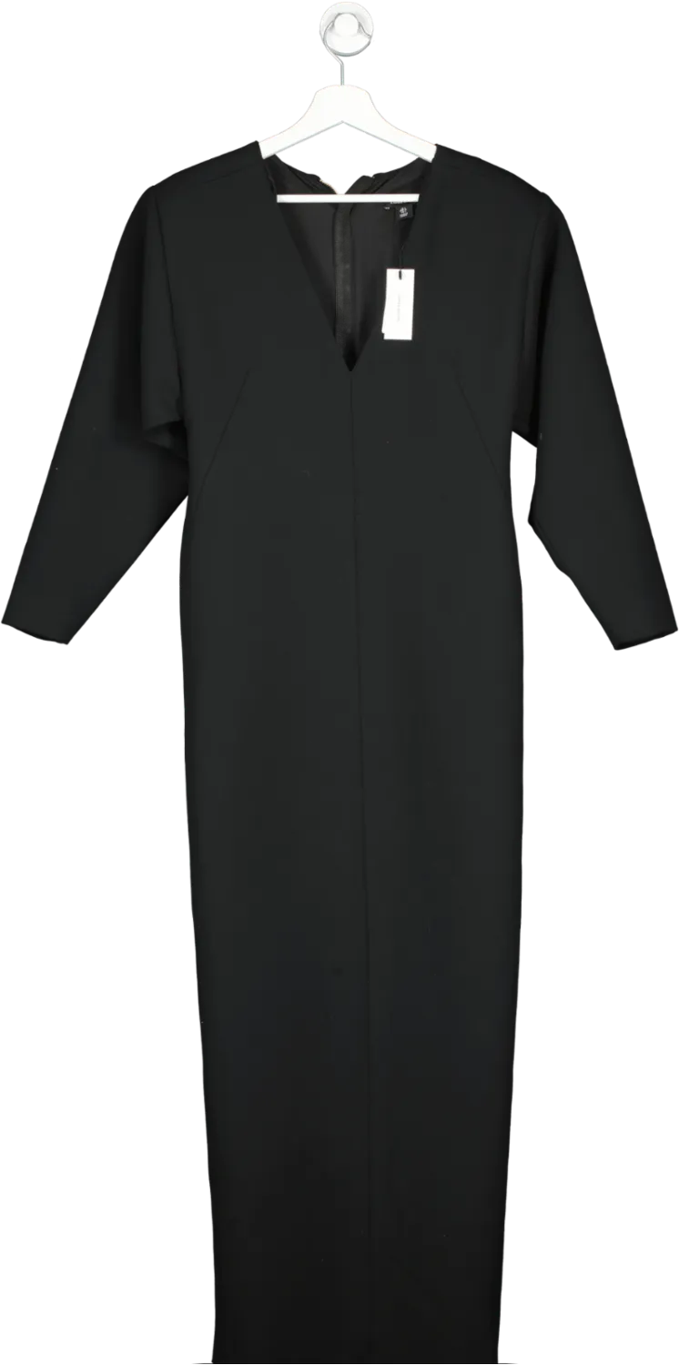 Karen Millen Black Compact Stretch Tailored Ruched Sleeve Maxi Dress UK 6