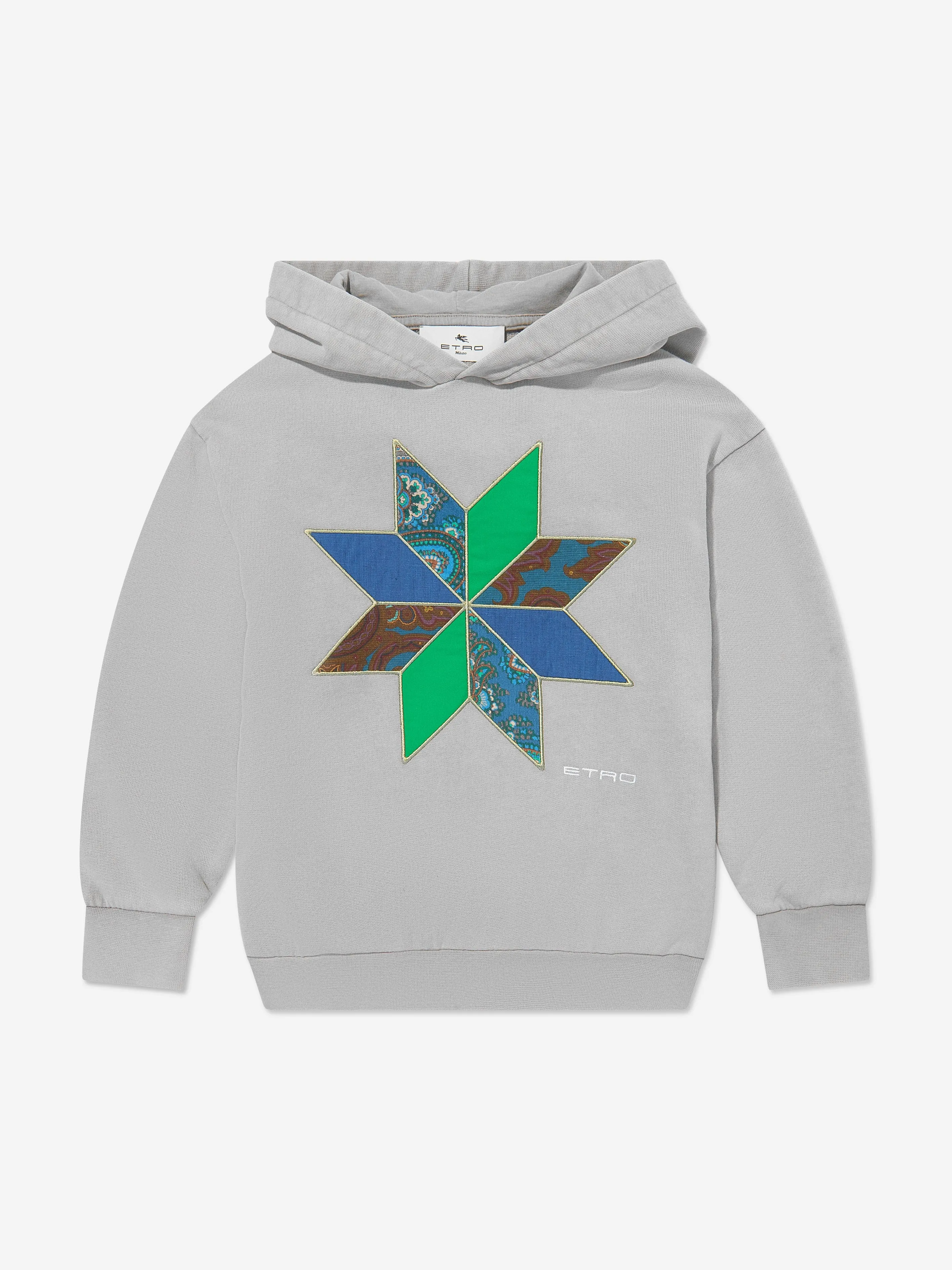 Kids Patchwork Applique Hoodie in Grey