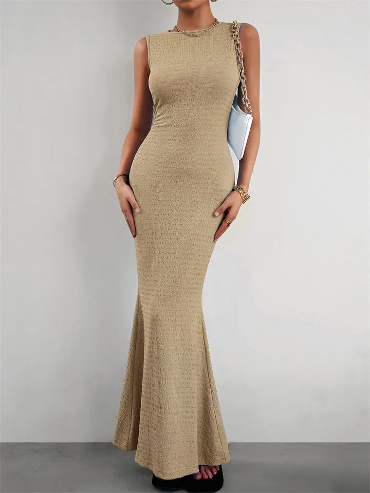 Knitted Sleeveless Ribbed Maxi Dress for Women