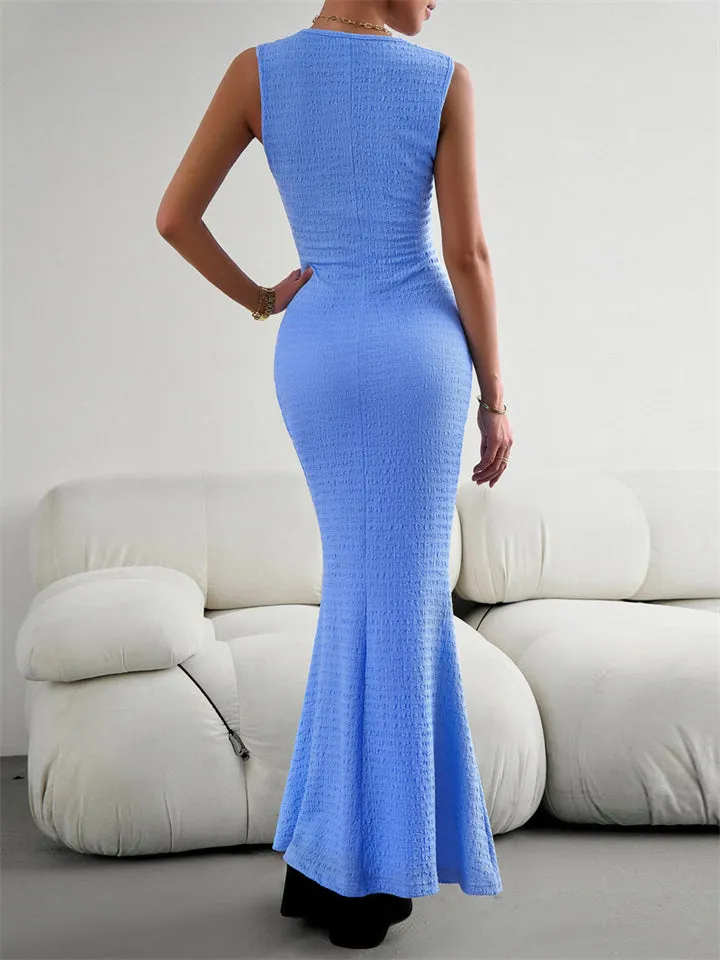 Knitted Sleeveless Ribbed Maxi Dress for Women