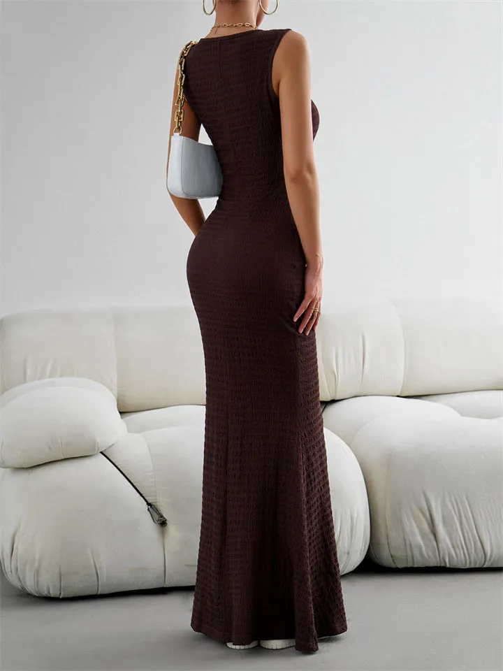 Knitted Sleeveless Ribbed Maxi Dress for Women