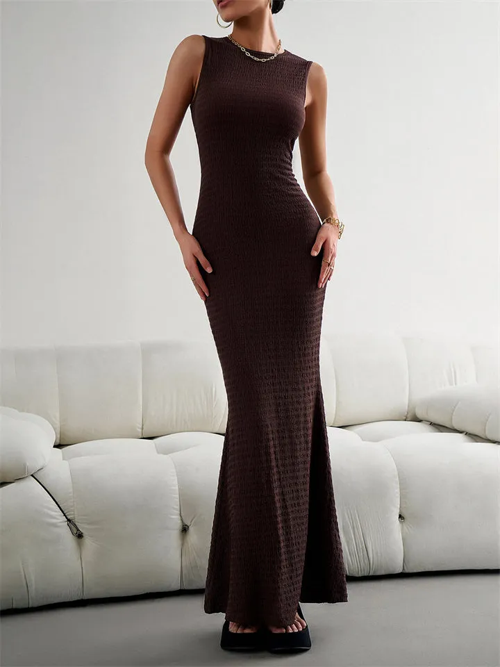 Knitted Sleeveless Ribbed Maxi Dress for Women