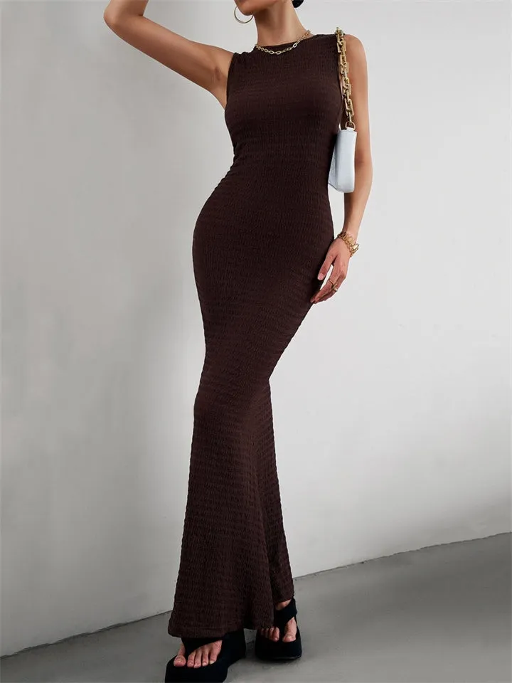 Knitted Sleeveless Ribbed Maxi Dress for Women