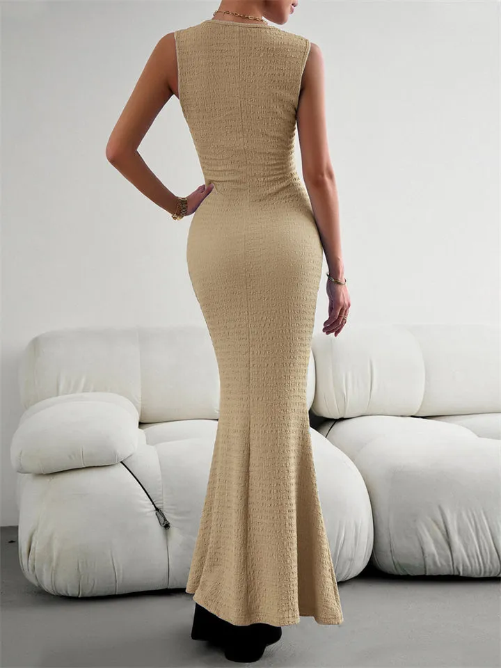 Knitted Sleeveless Ribbed Maxi Dress for Women