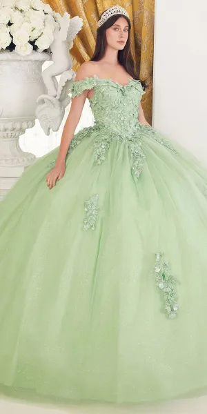 Ladivine 15710 Floor Length Lace Off Shoulder Layered Tulle Ball Gown