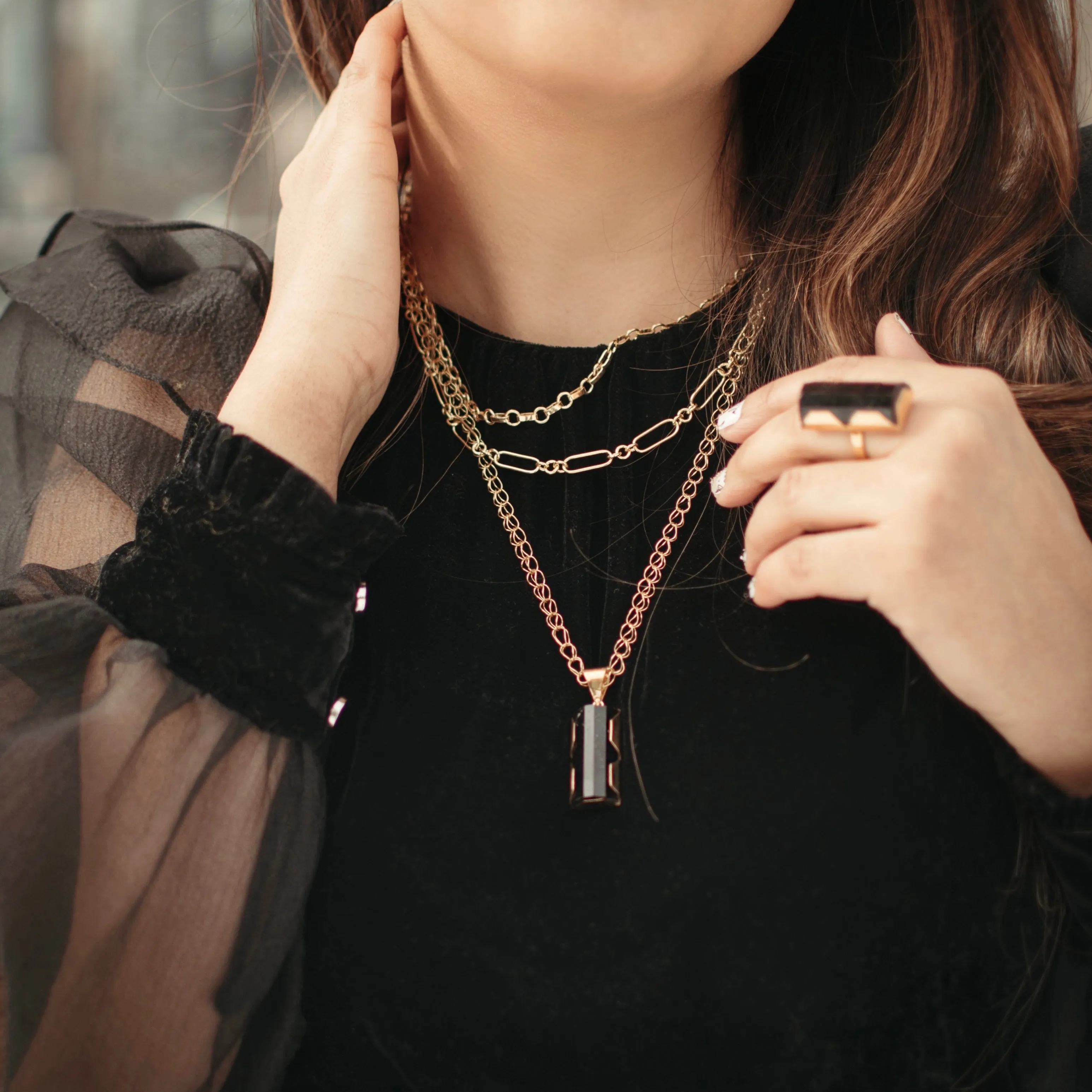 Layared Necklace with Black Tourmaline