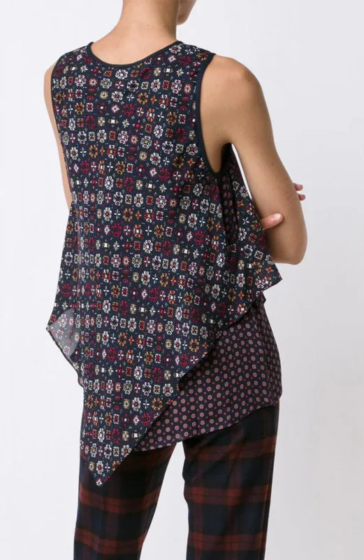 Layered Handkerchief V Neck Tank
