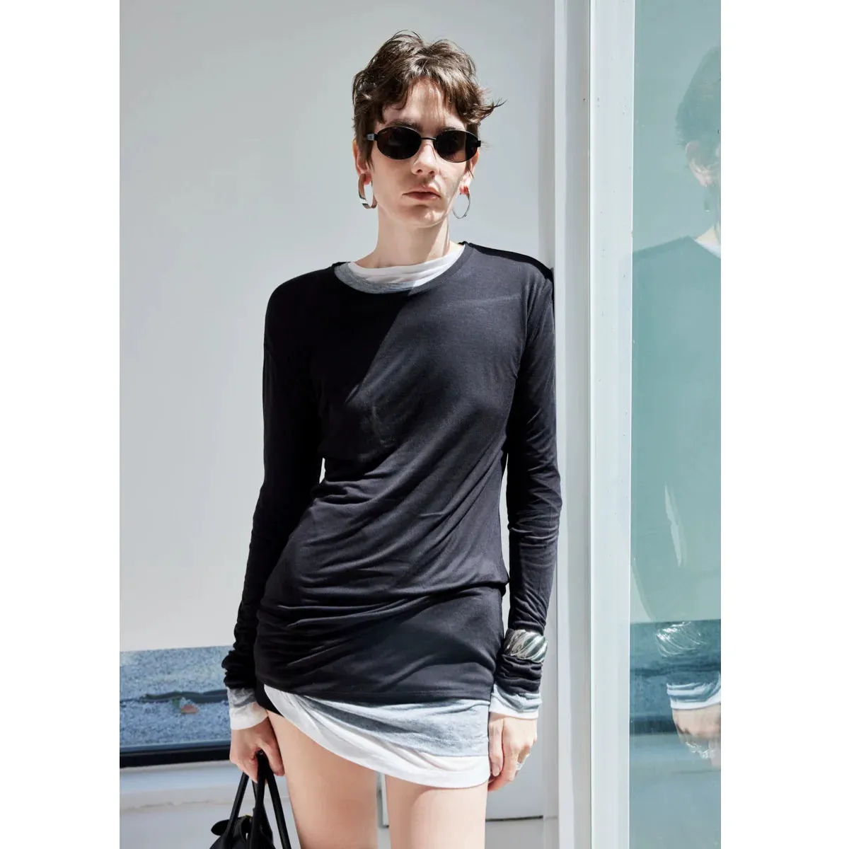 Layered Long-Sleeve T-Shirt Dress