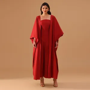 Layered Off-Shoulder Dress with Draped Cape
