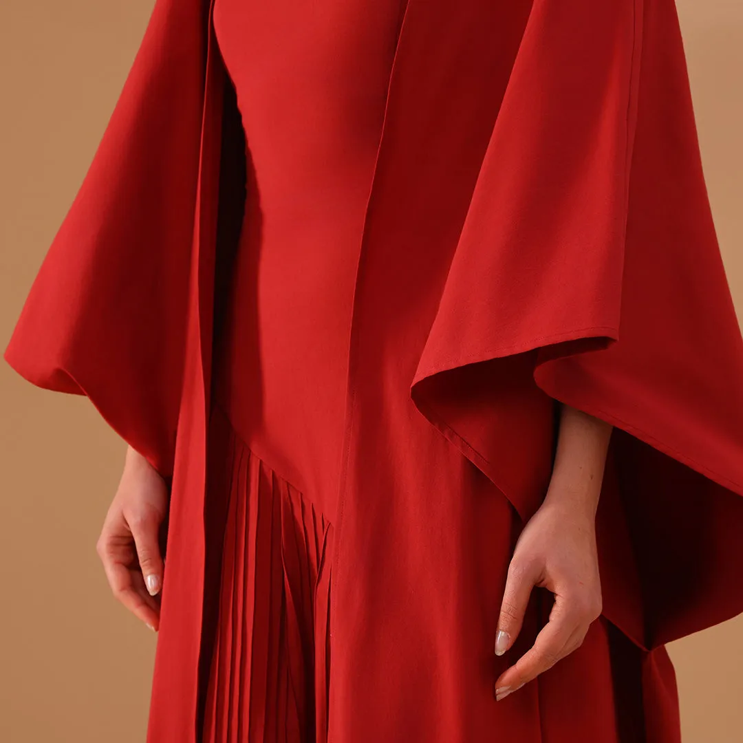 Layered Off-Shoulder Dress with Draped Cape