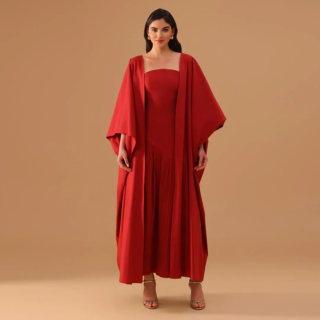 Layered Off-Shoulder Dress with Draped Cape