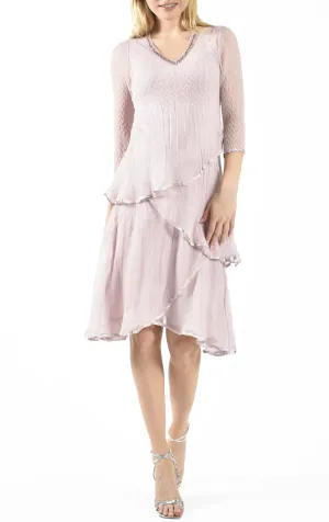 Layered Pleated Chiffon V-Neck Dress