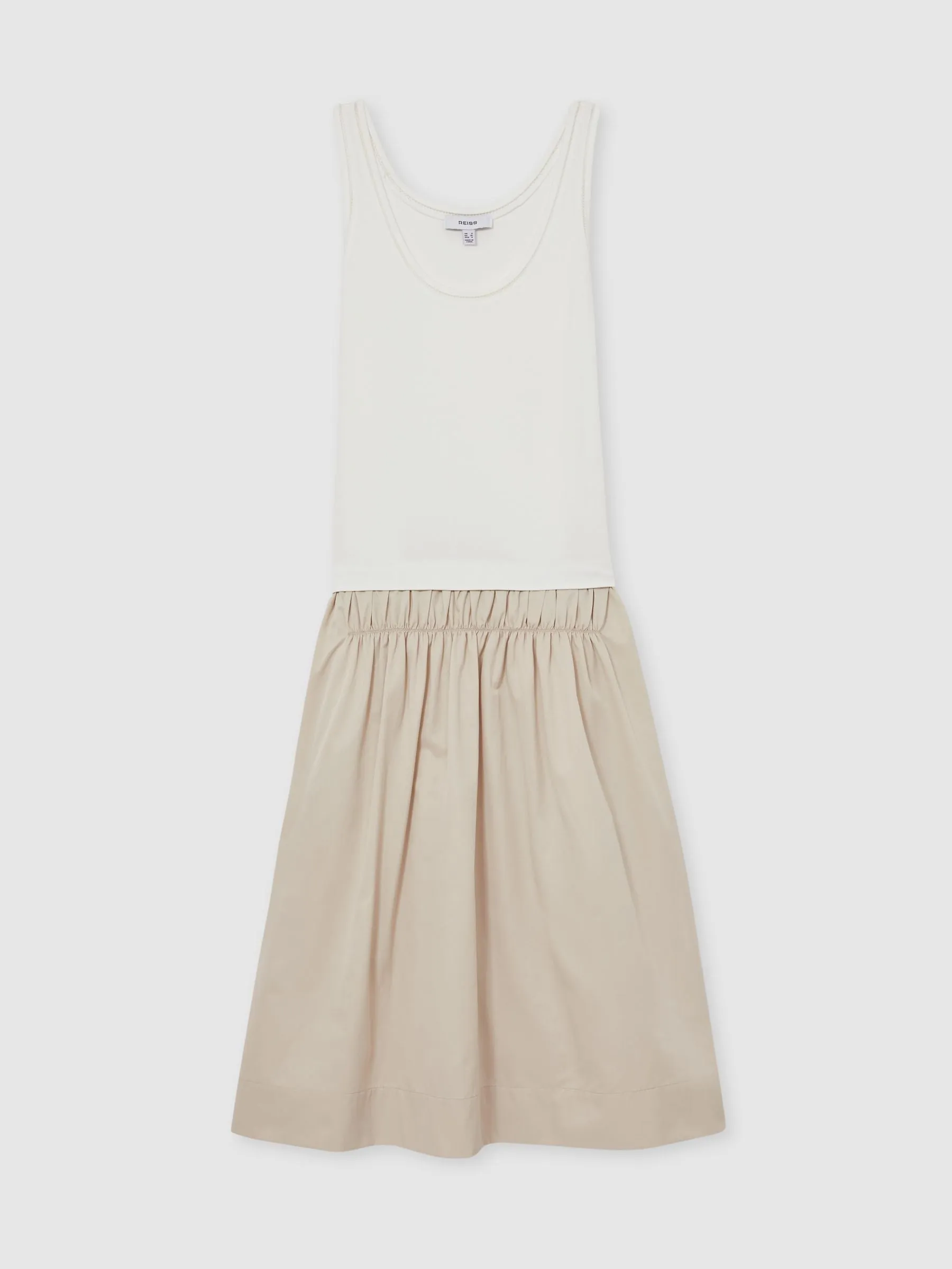 Layered Sleeveless Midi Dress in Ivory/Neutral