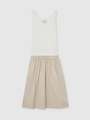 Layered Sleeveless Midi Dress in Ivory/Neutral