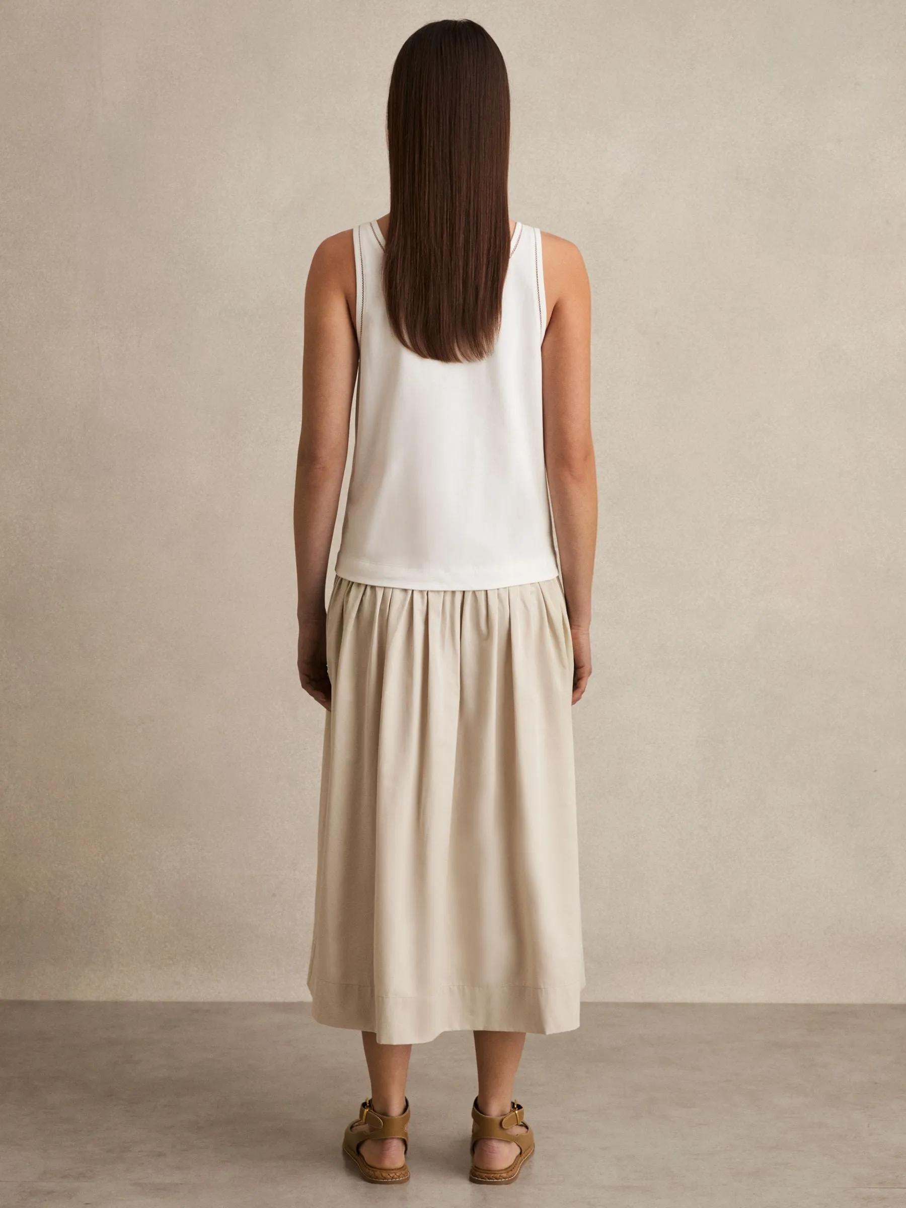 Layered Sleeveless Midi Dress in Ivory/Neutral