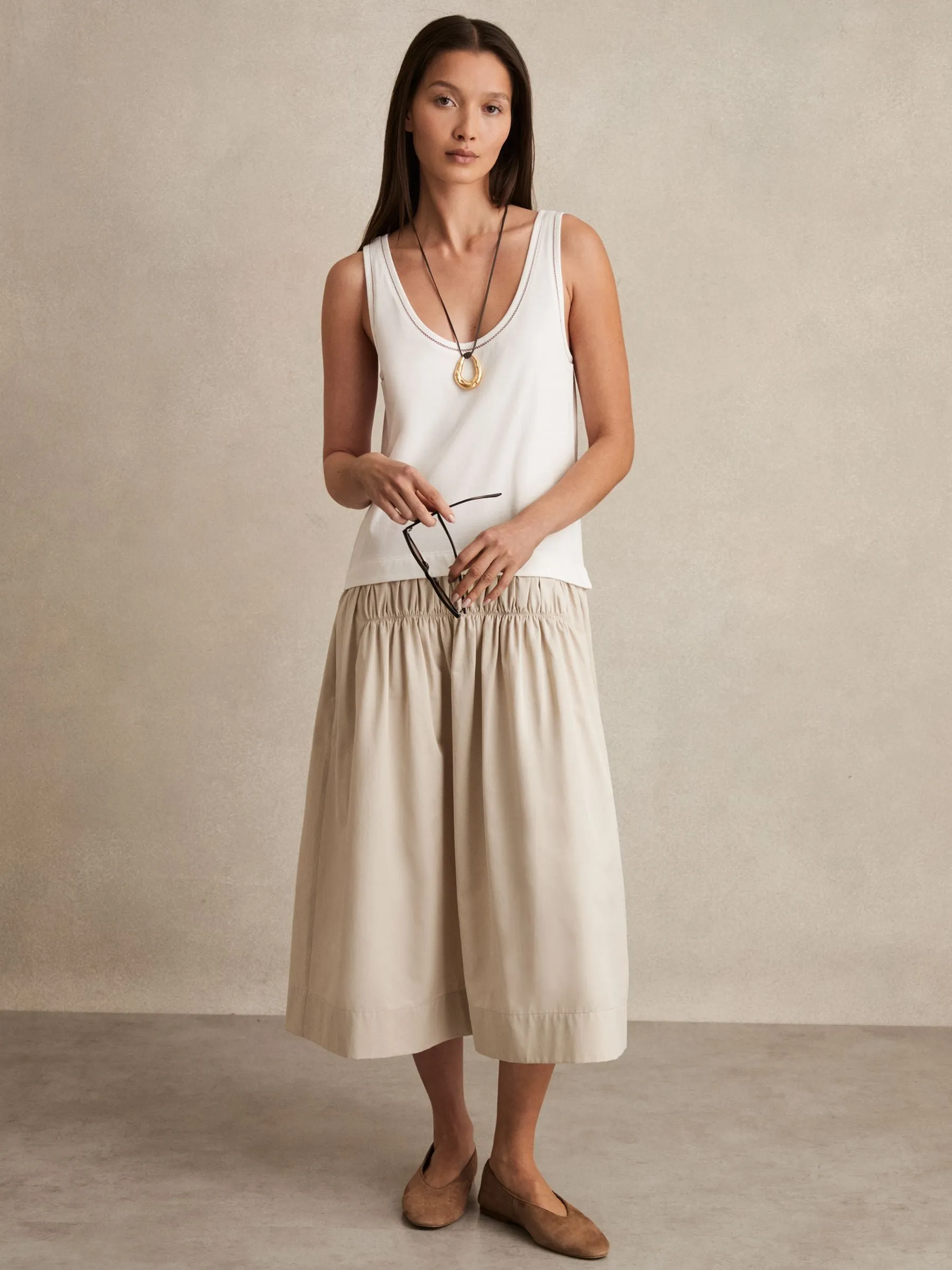 Layered Sleeveless Midi Dress in Ivory/Neutral