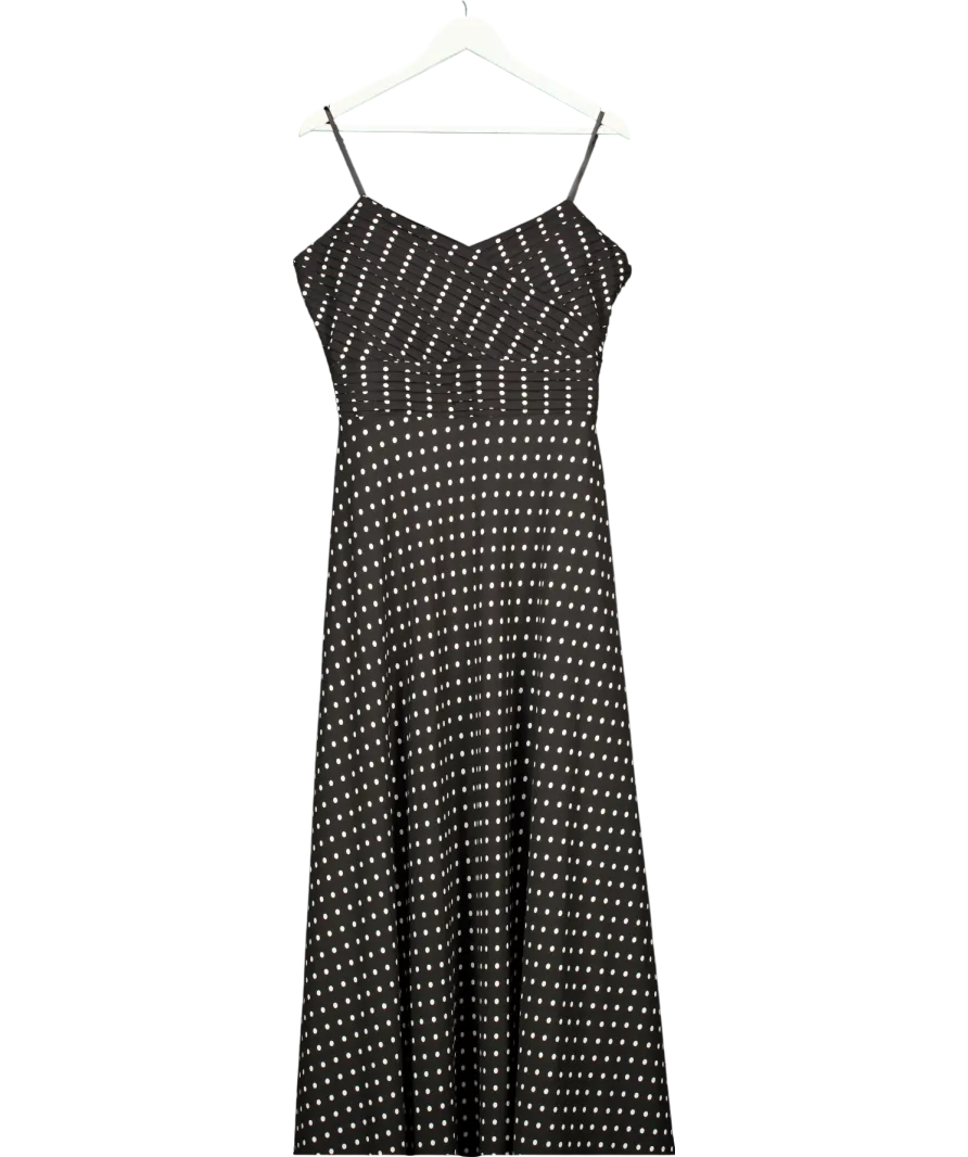 Layered With Love Black V-neck Ruched Bodice Polka Dot Chiffon Dress UK L