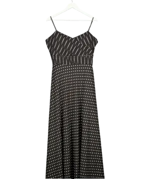 Layered With Love Black V-neck Ruched Bodice Polka Dot Chiffon Dress UK L