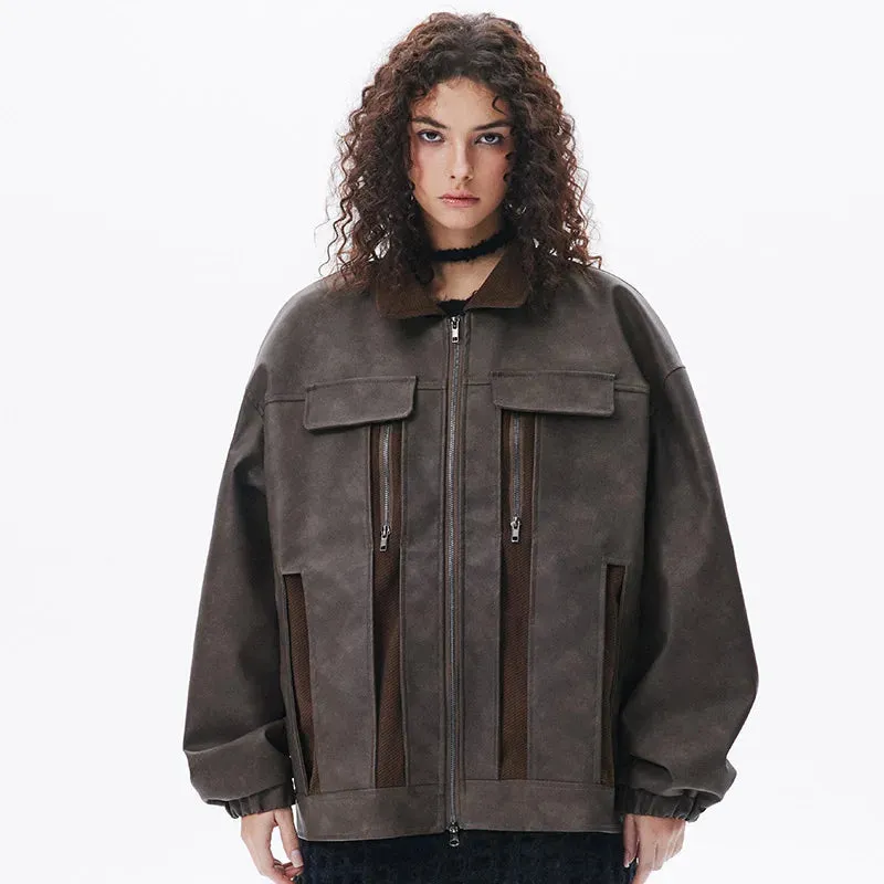 Leather Long Sleeve Lapel Jacket