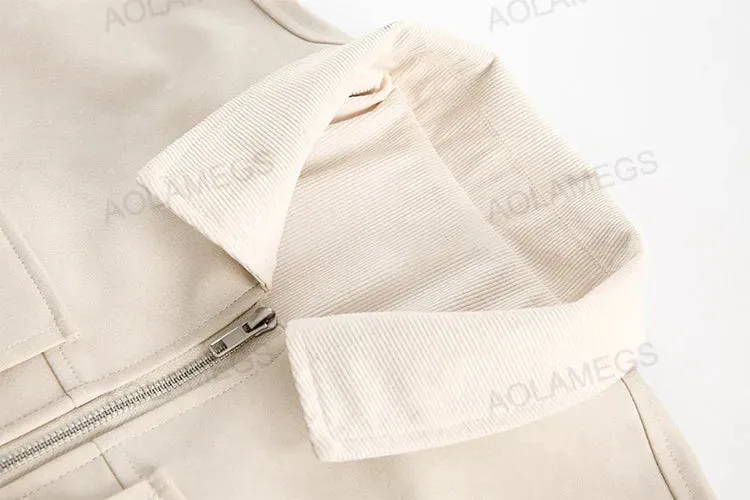 Leather Long Sleeve Lapel Jacket