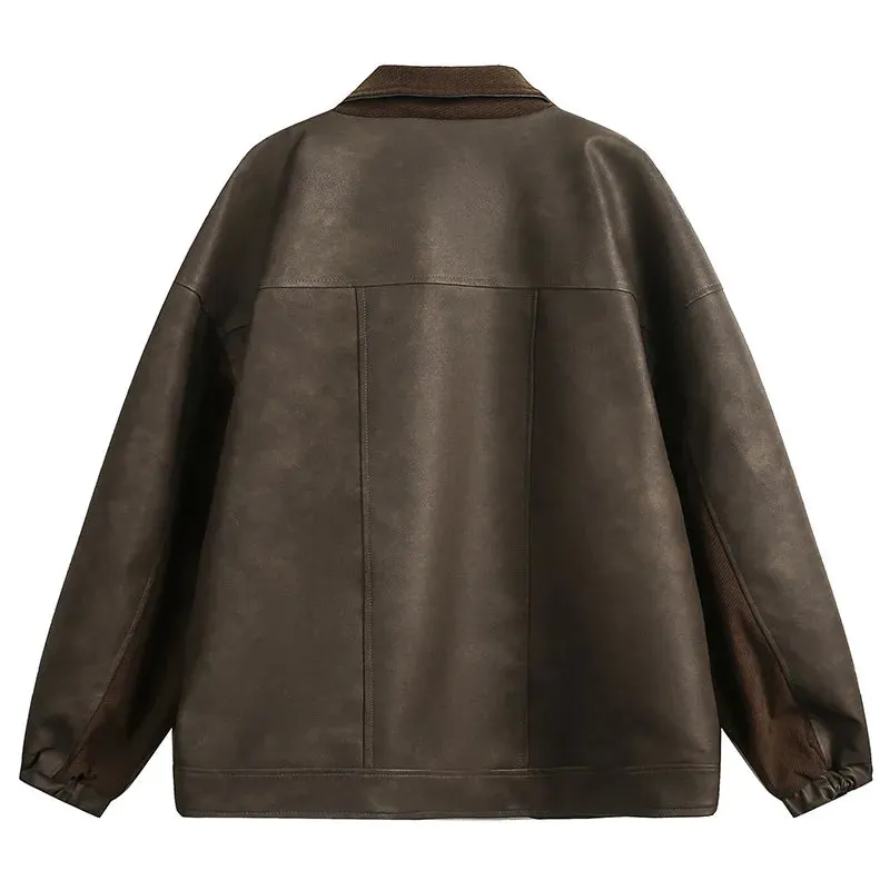 Leather Long Sleeve Lapel Jacket