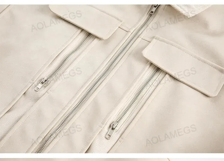 Leather Long Sleeve Lapel Jacket