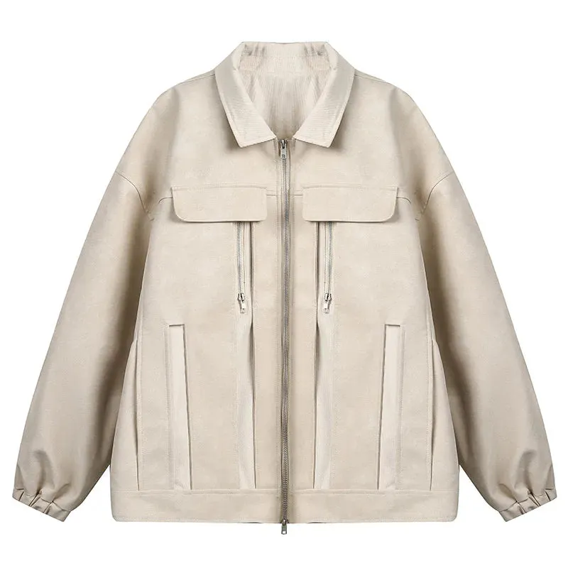 Leather Long Sleeve Lapel Jacket