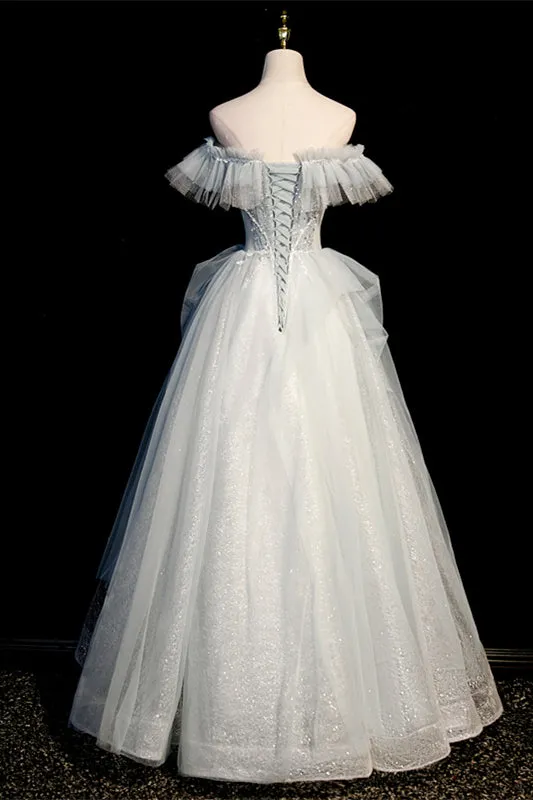 Light Blue Off the Shoulder A-line Long Formal Dress